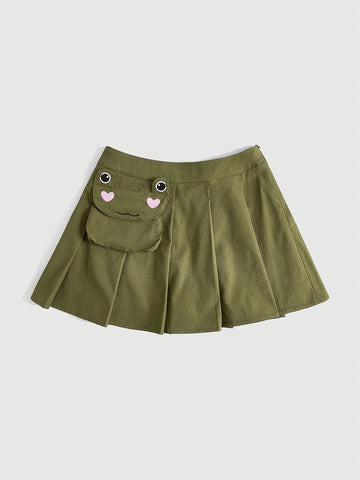 Women's Skirt With Frog Pattern And Pockets