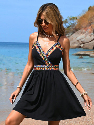 Summer Holiday Woven Strap Decorated Cami Dress