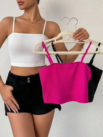 3 Pieces/Set Summer Casual And Versatile Outdoor Multi-Color Basic Short Camisole