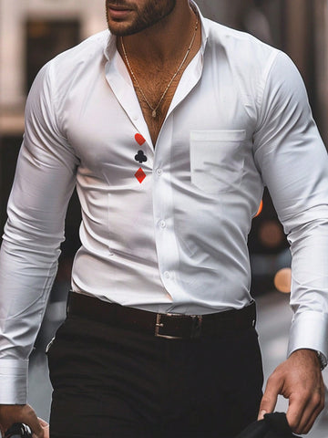 Men's Long Sleeve Shirt With Poker Print