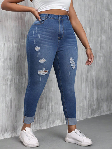 Plus Size Women's Slim Fit Distressed Jeans