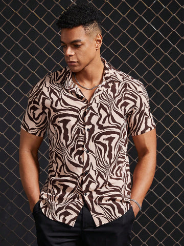 Men's Zebra Pattern Woven Short Sleeve Shirt