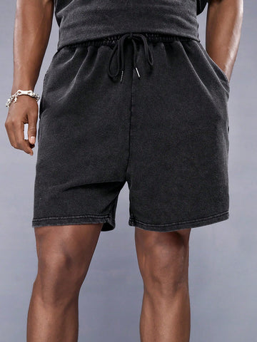 Men's Solid Color Drawstring Elastic Waist Knitted Casual Shorts