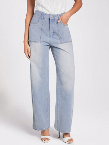 Women's Jeans With Pockets And Zip Closure