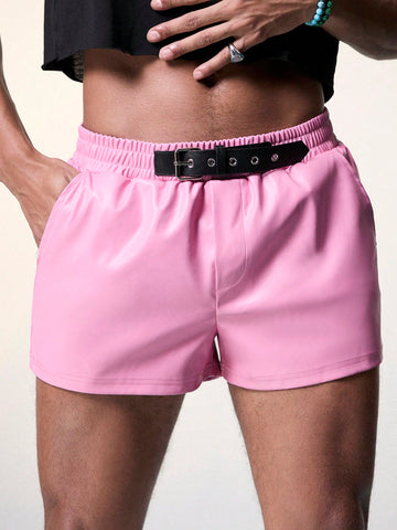 Men's Woven Casual Pu Leather Shorts