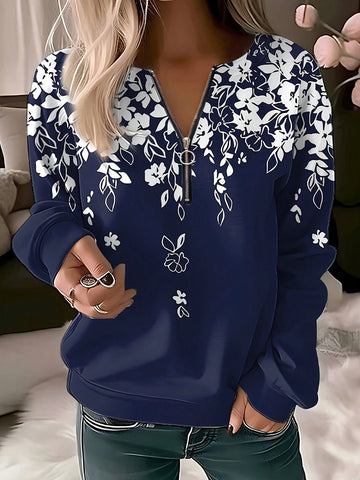 Women's Half Zip Floral Printed Pullover Sweatshirt