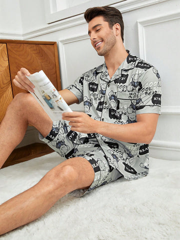 Men's Bear & Letter Print Lounge Wear Set
