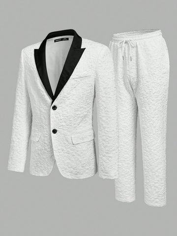 Men's 2pcs Jacquard Woven Suit Jacket And Long Pants Set