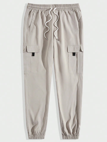 Men's Workwear Style Long Jogger Pants With Pocket And Elastic Cuffs