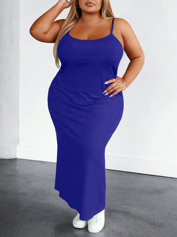 Plus Size Women's Solid Color Slim Fit Cami Dress