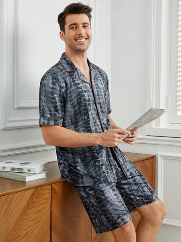 Men's Tie Dye Print Short Sleeve T-Shirt And Shorts Homewear Set