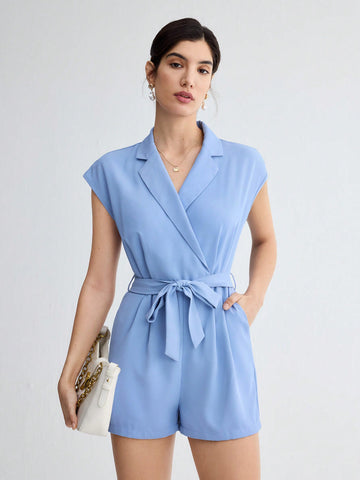 Women's Batwing Sleeve Romper With Contrast Collar