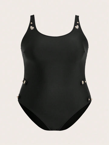 Plus Size One-Piece Swimsuit With Heart Decoration