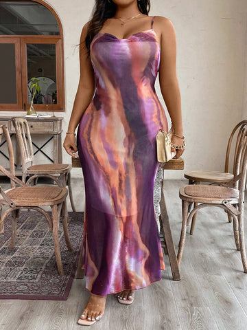Plus Size Women's Tie-Dye Fish Tail Hem Cami Dress
