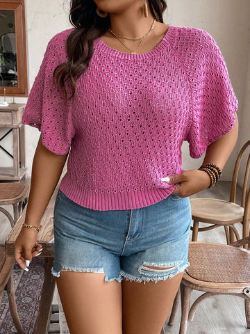 Plus Size Solid Color Batwing Sleeve Knit Top