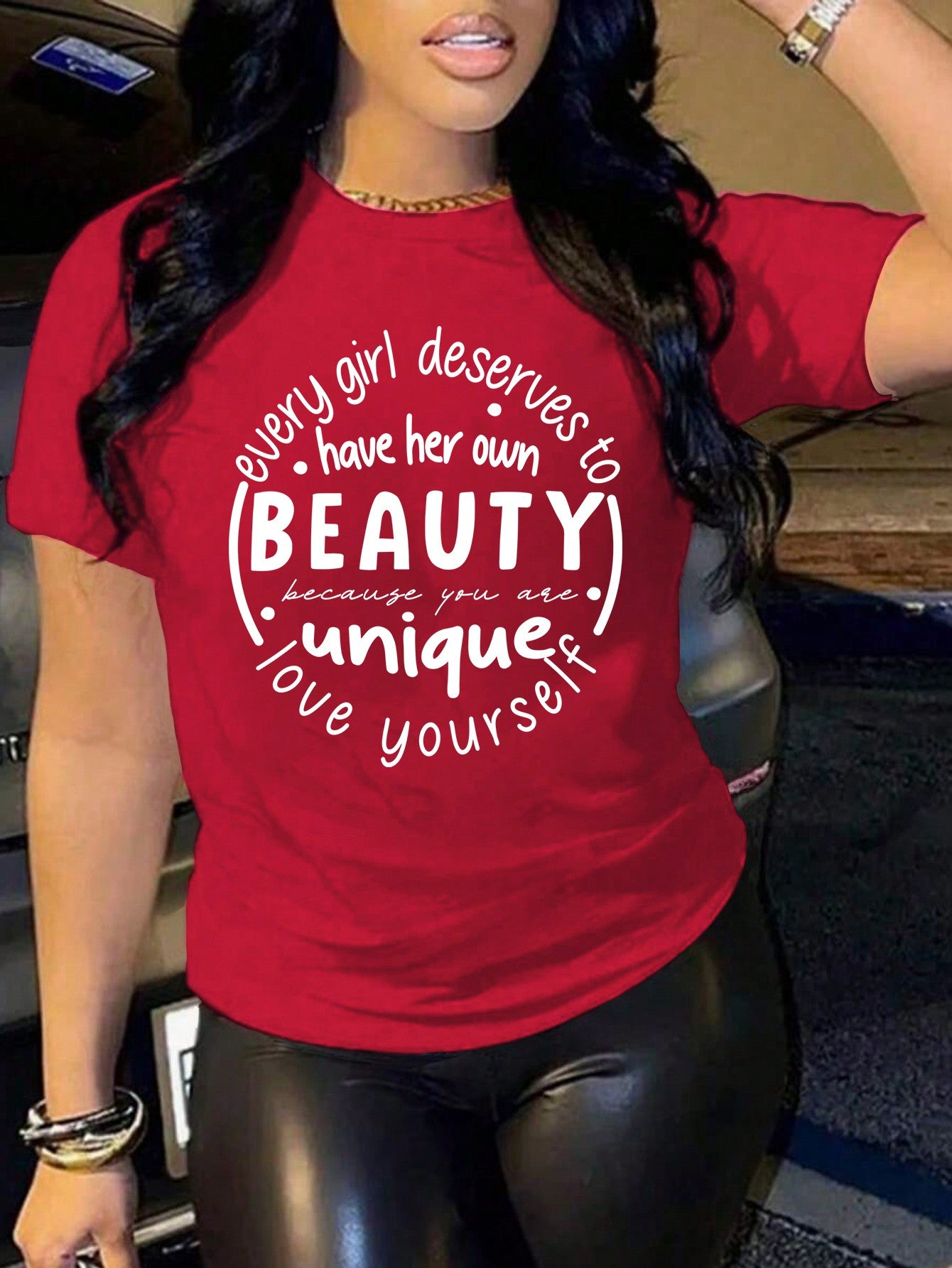 Plus Size Women's Slogan Printed Short Sleeve T-Shirt