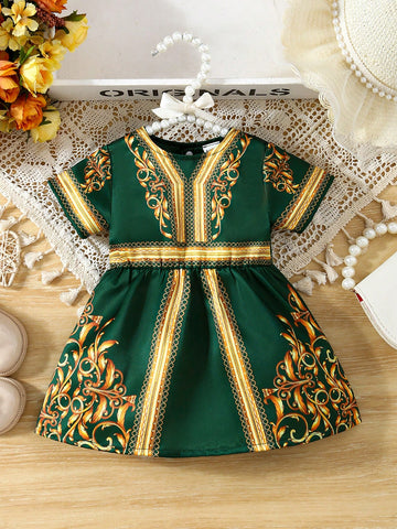 Comfortable, Cute And Stylish Outdoor Royal Wedding Lace Cap Sleeves Printing Back Slit Baby Girl Dress