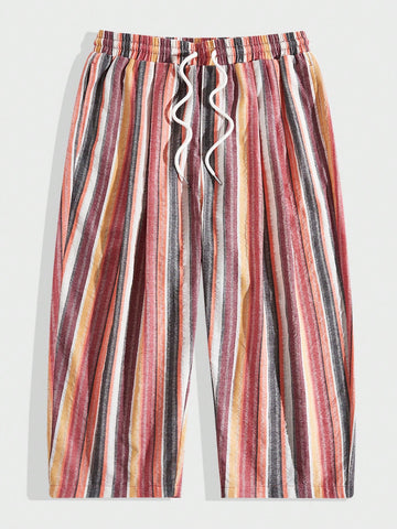 Men's Striped Drawstring Waist Woven Capri Pants