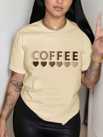Heart & Coffee Letter Print Plus Size Women's T-Shirt