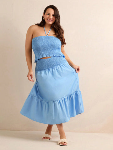 Plus Size Halter Top And Skirt Set