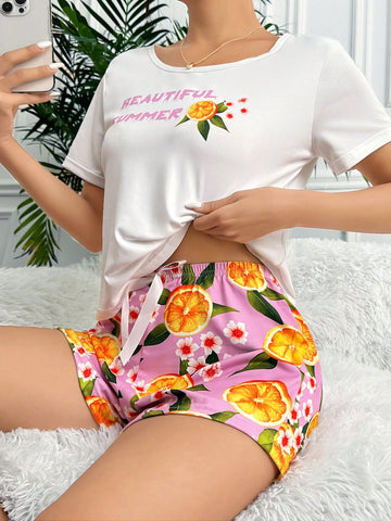 Pjs4 Women's Silk Pajama Set, 140g Milk Silk Fabric, Digital Print