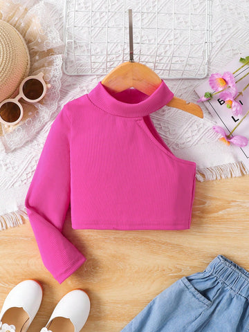 Young Girls' New Knitted Stripe Stand-Collar Asymmetrical Short Tops