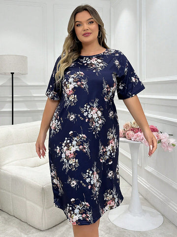 Women's Plus Size Simple Printed Sleep Dress