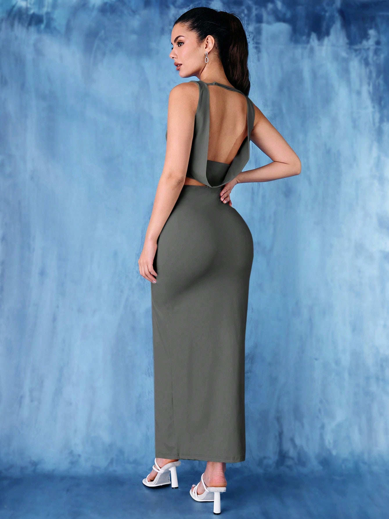 Women's Hollow Back Sleeveless Crop Top And Slit Midi Skirt Set