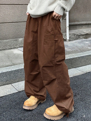 Men's Solid Color Wide-Legged Casual Cargo Pants