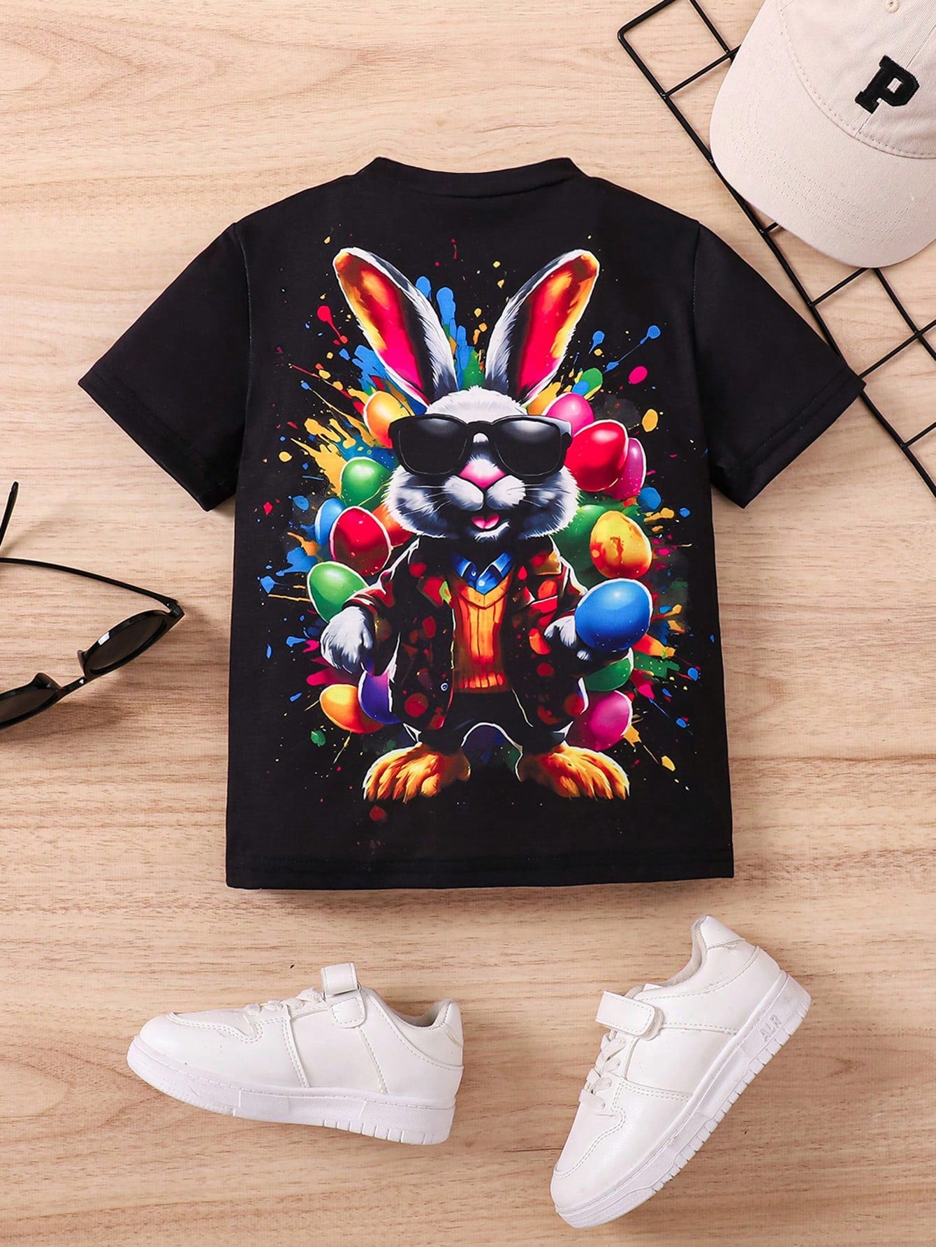 Young Boy's Easter Rabbit And Egg Printed Short Sleeve T-Shirt