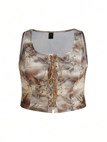 Crop Top Plus Size Tank Top Featuring An Angel Print