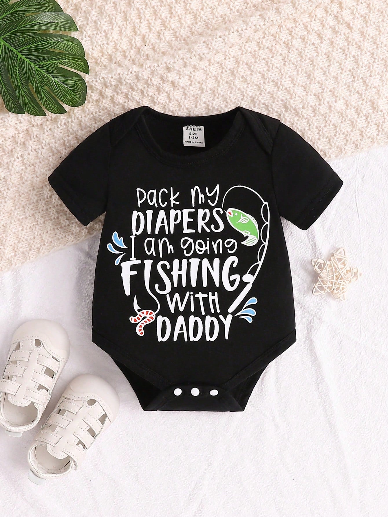 Baby Boy's Cute Short Sleeve Bodysuit With Slogan Print For Spring/Summer