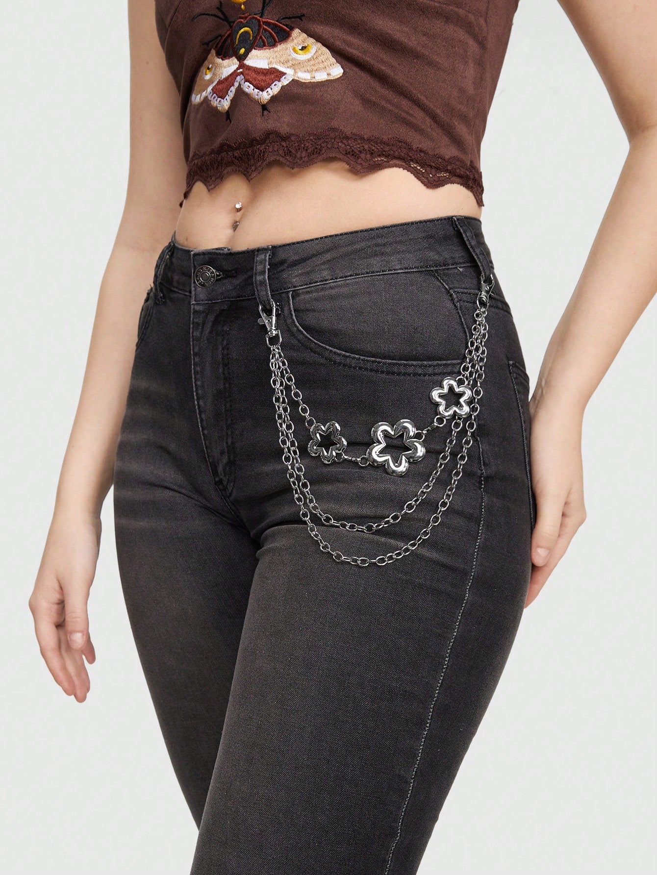 Simple Floral & Star Design Ladies' Pants Chain