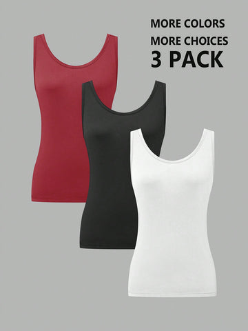 Women's Solid Color Simple Style Tank Top Suitable For Daily Wear In Spring And Summer