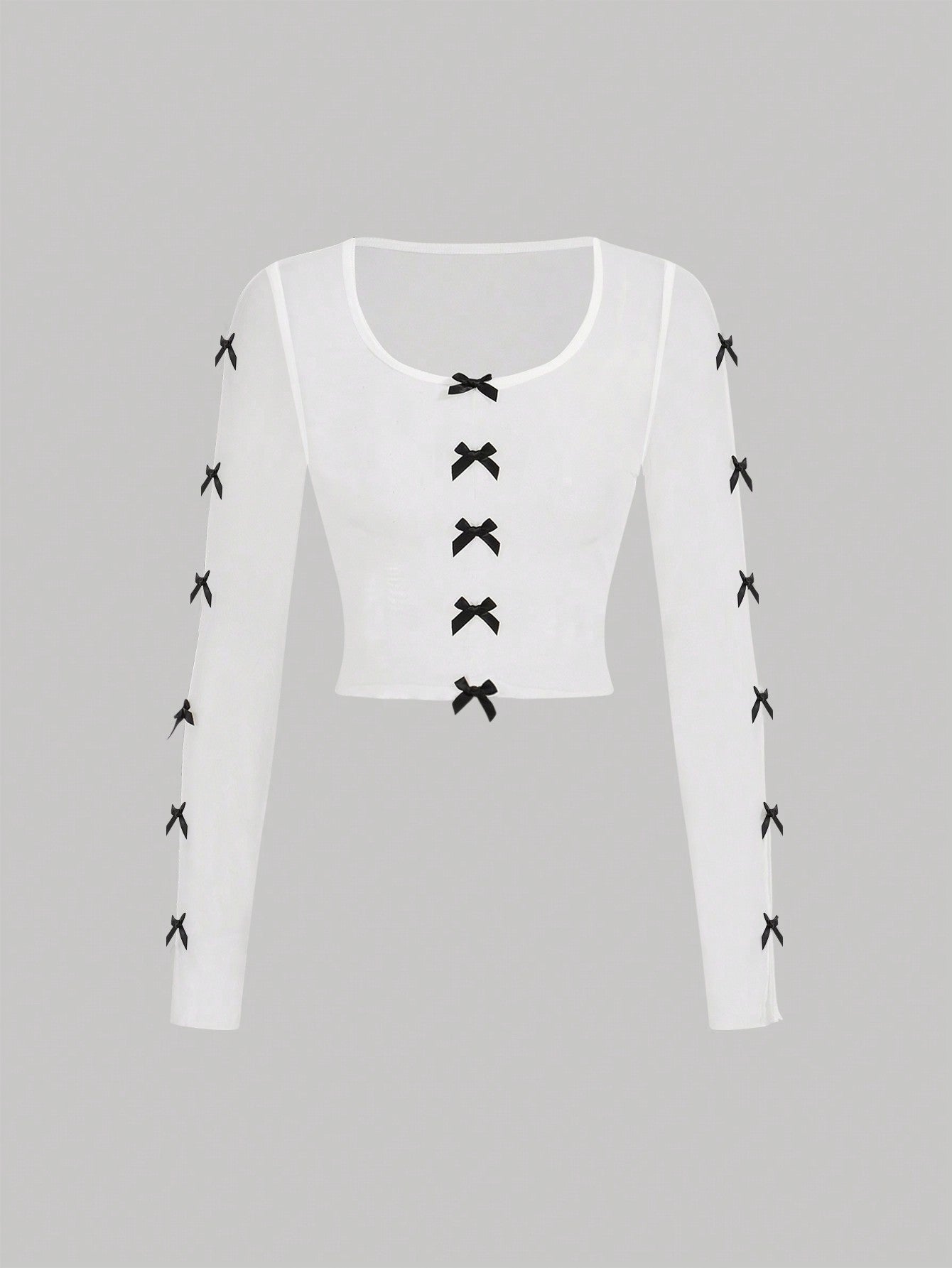 Women's Round Neck Long Sleeve Mesh Top With Bow Decoration Music Festival