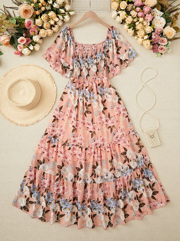 Flower Print Wrap Style Maxi Dress
