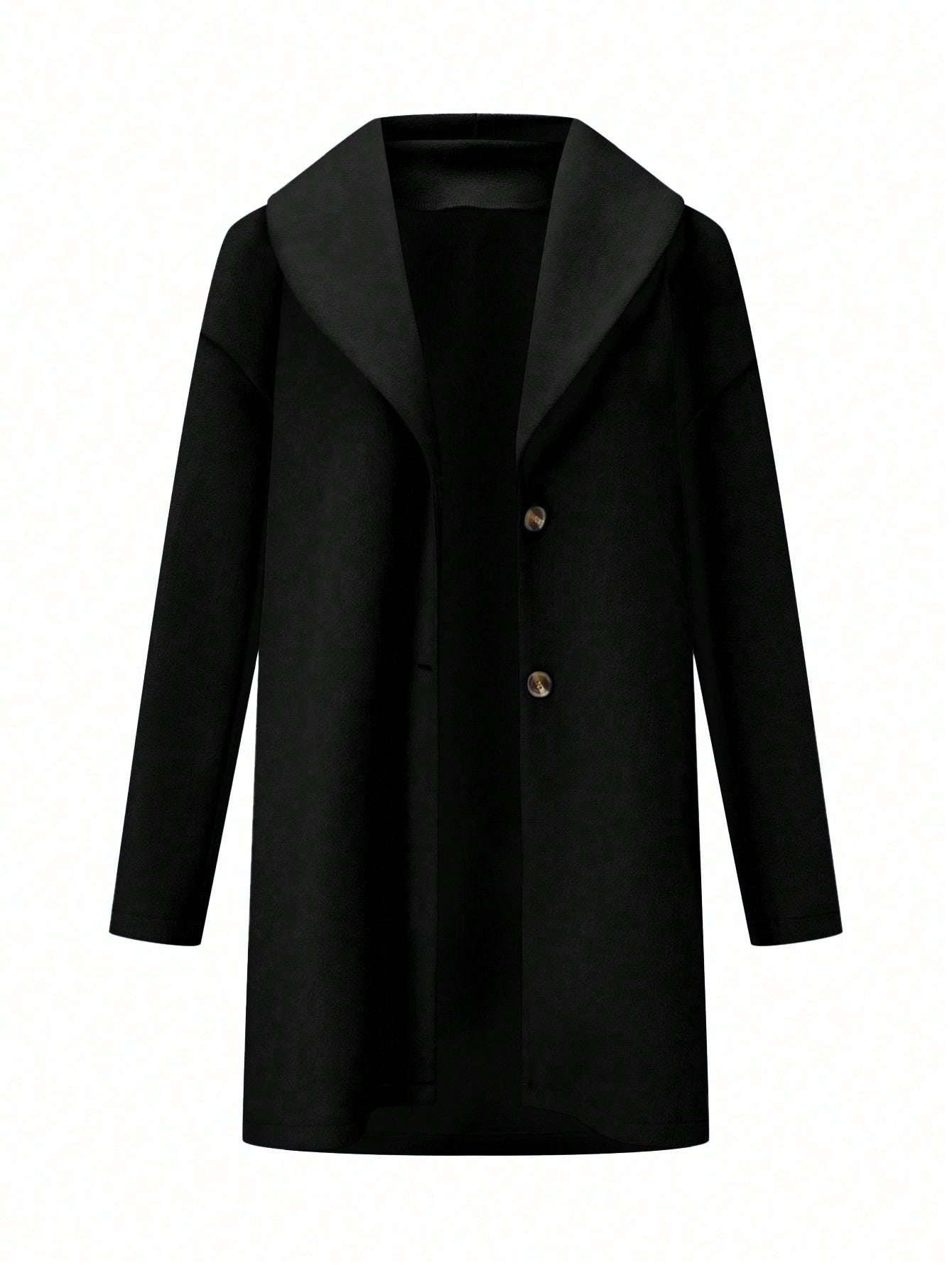 Women's Single-Breasted Oversized Woolen Coat With Drop Shoulder And Long Sleeves