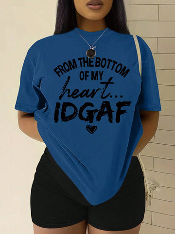 Slogan And Heart Printed T-Shirt