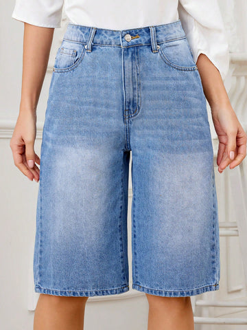 Women's Loose Fit Light Blue Wide-Leg Cropped Jeans