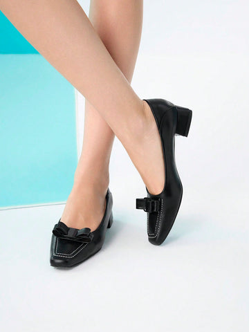 Fashionable Women's Low-Heeled Square-Toe Single Shoes