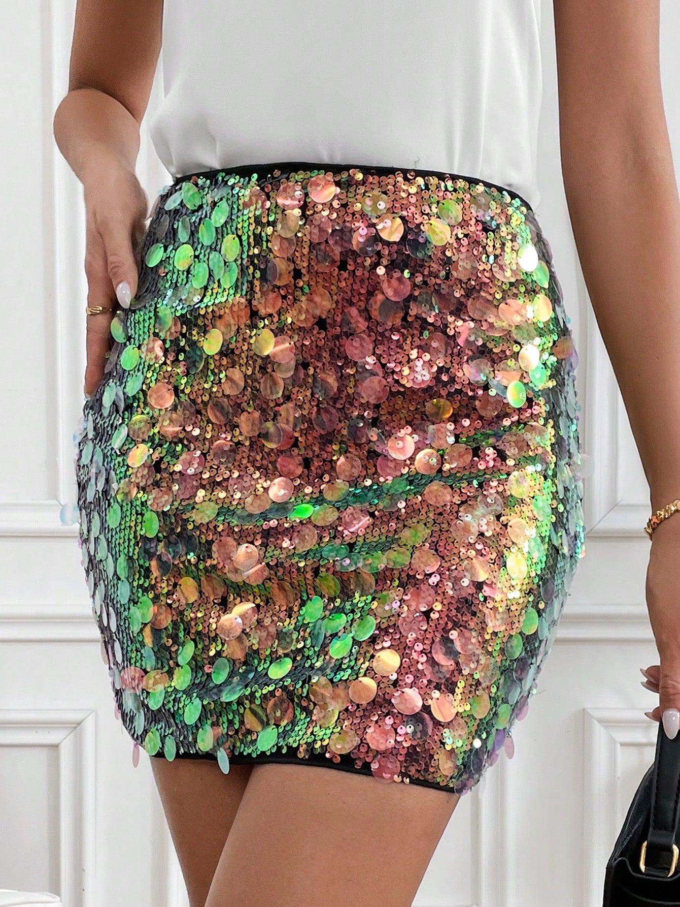 Women's Sequined Color Block Mini Skirt