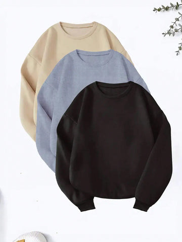 Ladies' Solid Color Long Sleeve Round Neck Sweatshirt