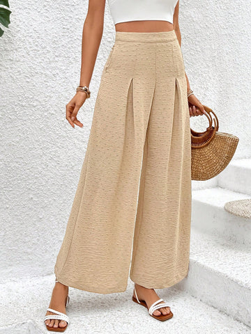 Women's Solid Color Pleated Wide Leg Pants