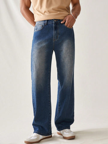 Men's Vintage Washed Loose Fit Casual Straight Leg Jeans