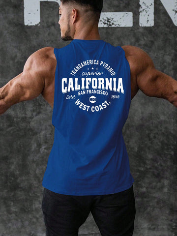 Men's Letter Printed Casual Athletic Tank Top Workout Tops