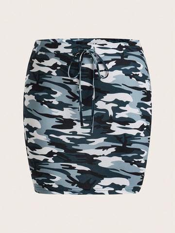 Plus Size Women's Camo Knit Midi Skirt