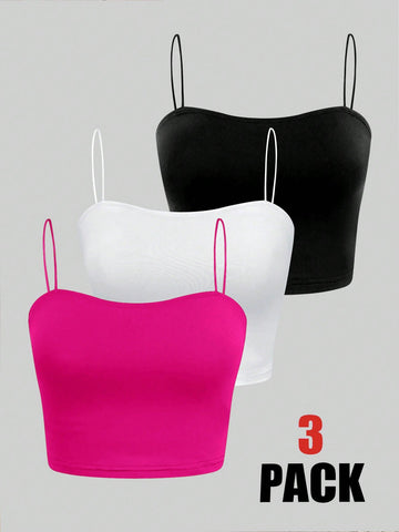 Plus Size 3pcs/Set Solid Color Basic Camisoles