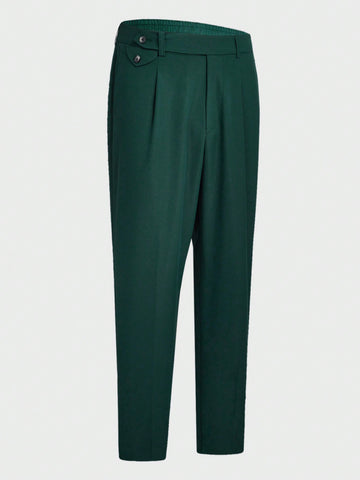 Men's Woven Pleated Casual Tapered Suit Pants