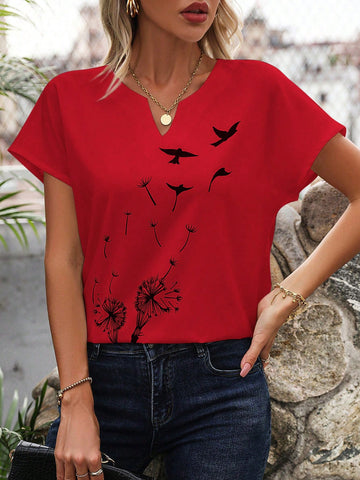 Women's Dandelion Printed Casual Shirt With Notch Neckline