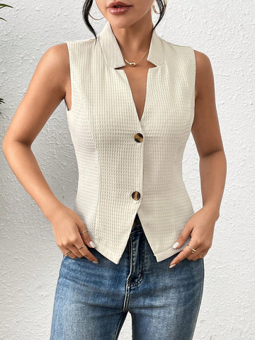Textured Single-Breasted Waist-Cinched Suit Vest